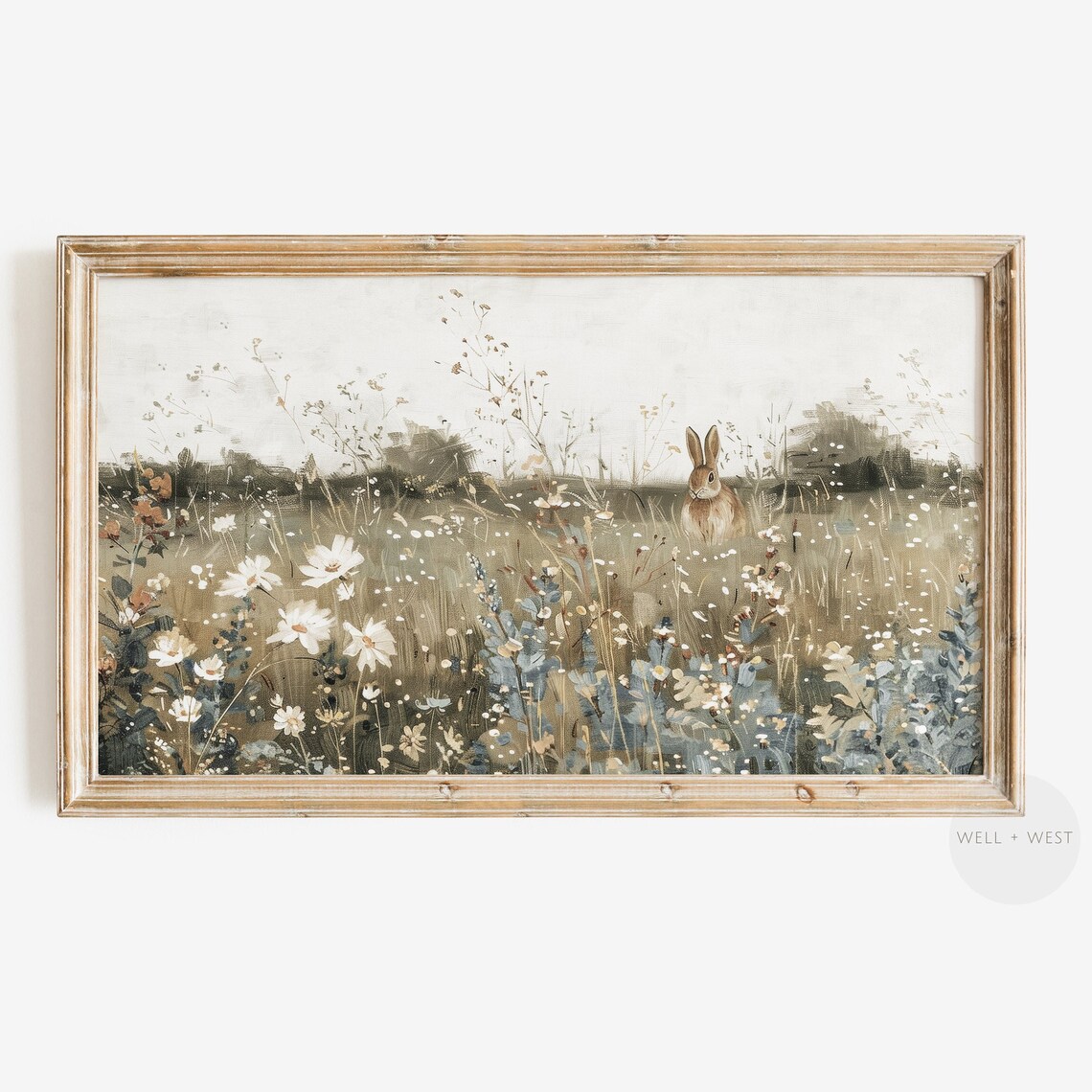 Rabbit Frame TV Art Vintage Style Wildflower Field Poster