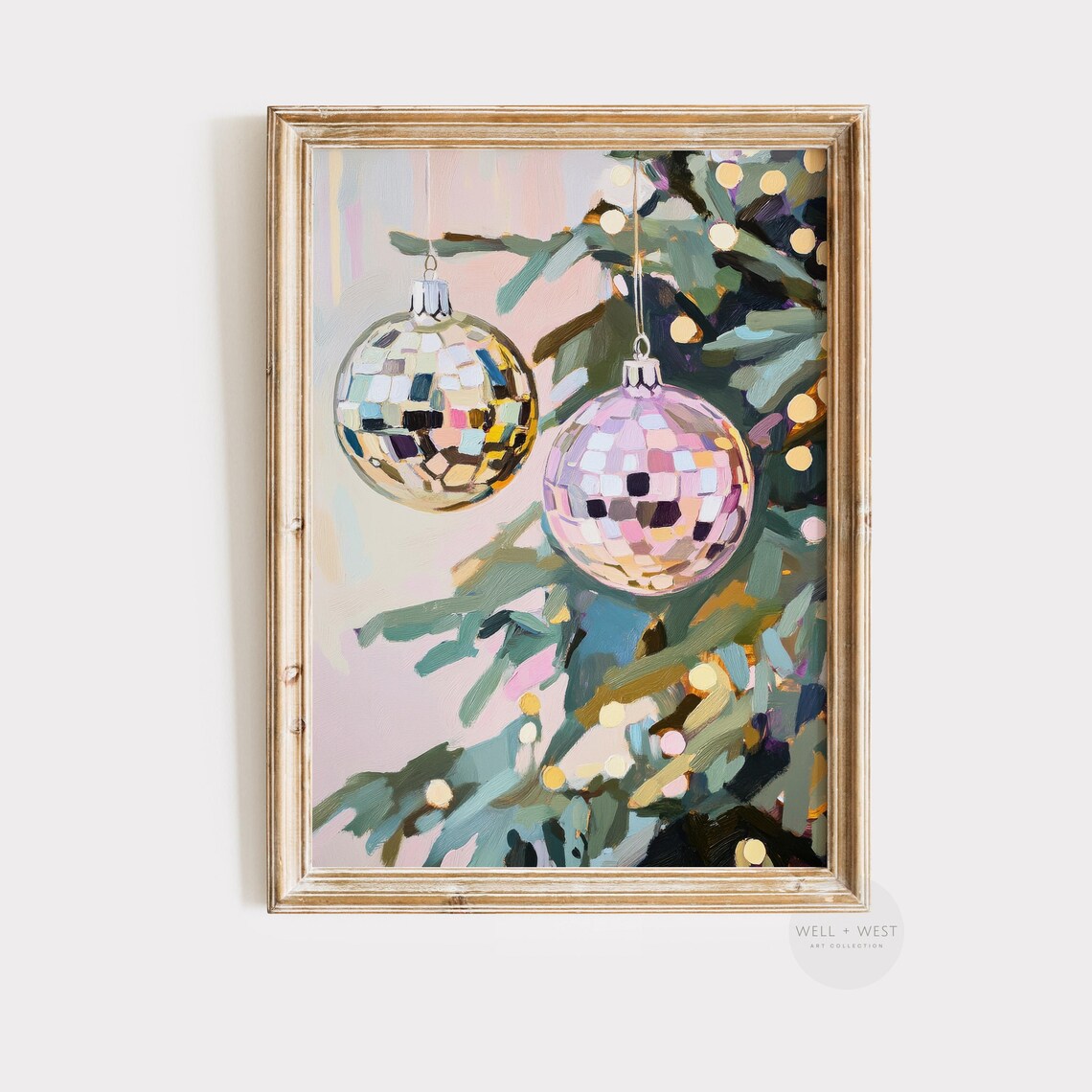 Pink Disco Ball Ornament Print, Vintage Style