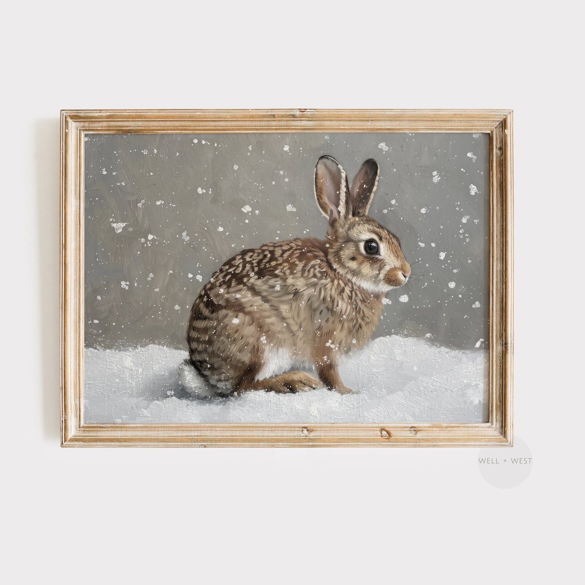 Rabbit Snowfall Winter Vintage Country Farmhouse Nursery Art Poster