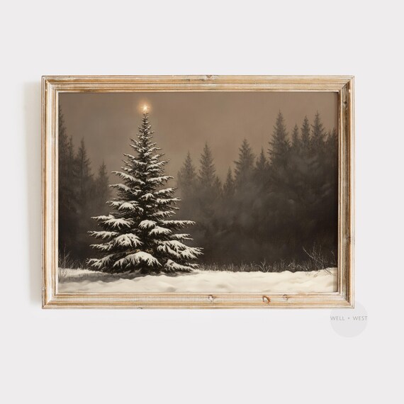 Dark Moody Forest Christmas Pine Tree Art Print