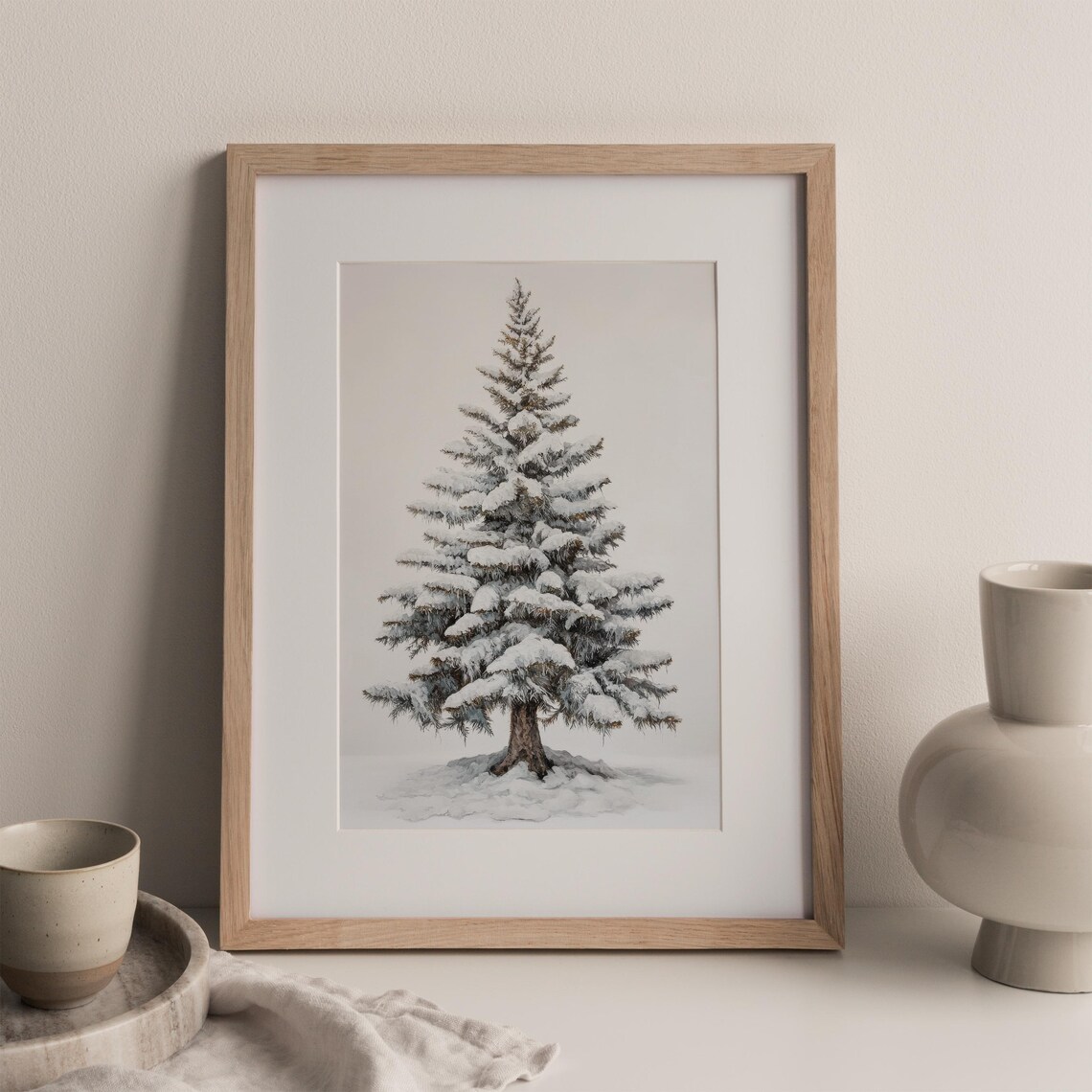 Winter Forest Art Print, Neutral Vintage Holiday - Image 2