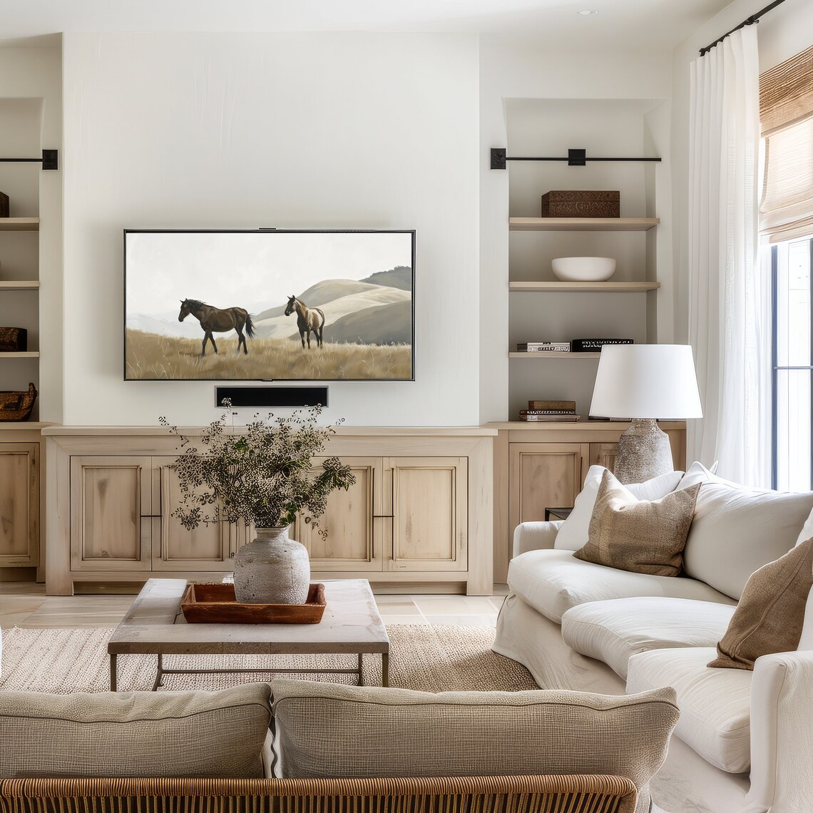 Wild Horses Golden Field Rolling Hills Vintage Farmhouse Art Poster - Image 2