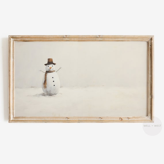 Snowman Portrait, Vintage Style Winter Holiday Art