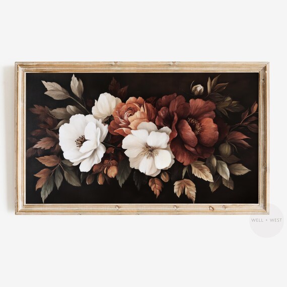 Fall Floral Frame Tv Art Moody Flower Oil Painting Dark Fall Cottagecore Decor Vintage Thanksgiving Art Rustic Autumn Decor Tv284