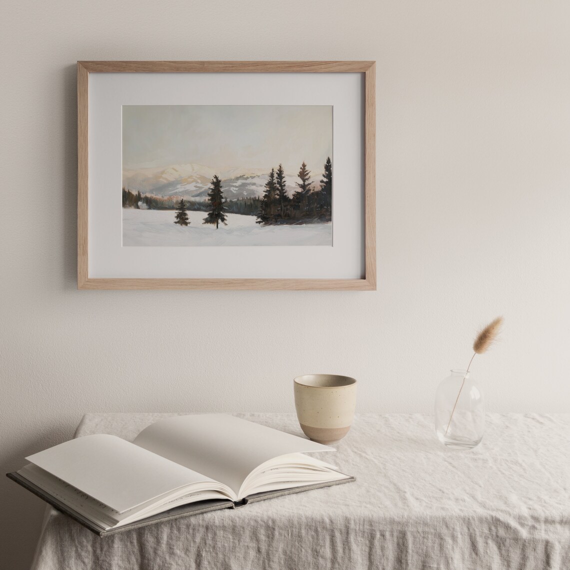 Winter Mountain Peaks Pine Trees Snowy Vintage Christmas Art Poster - Image 3