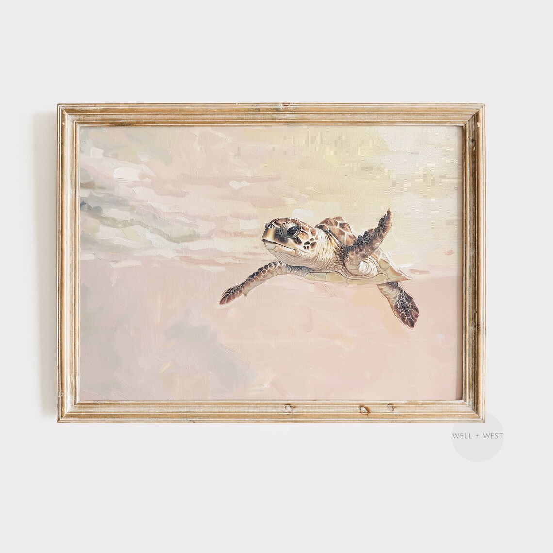 Sea Turtle Oil Painting Pastel Pink Coastal Art Print