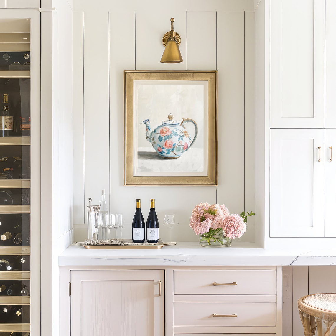 Chinoiserie Tea Pot Print Pastel Fine China Oil Painting Farmhouse Wall Art Antique Teapot Art Still Life Painting P185 - Image 2