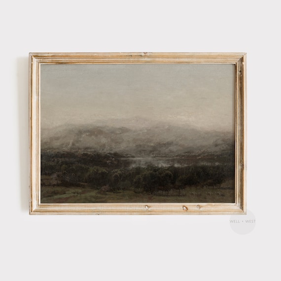 Moody Landscape Print Abstract Mountain Oil Painting Vintage Dark Aesthetic Rustic Autumn Art Antique Dark Academia P036
