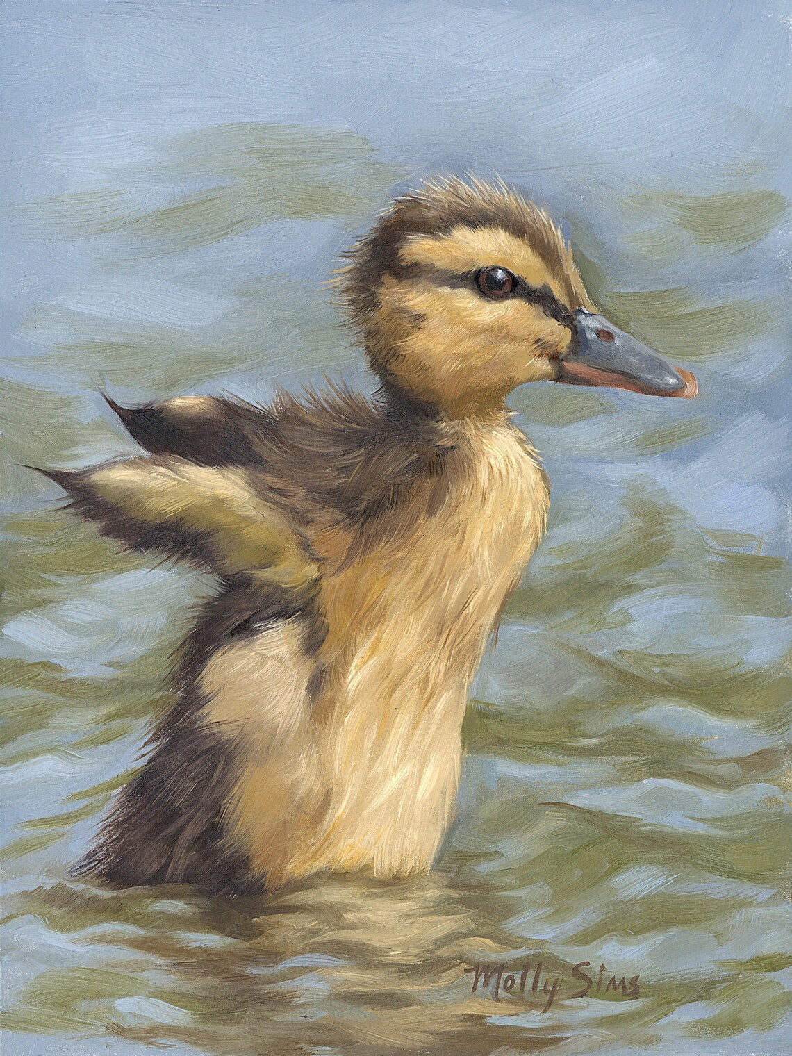 Duckling Painting Bird Art Print, Waterfowl Study