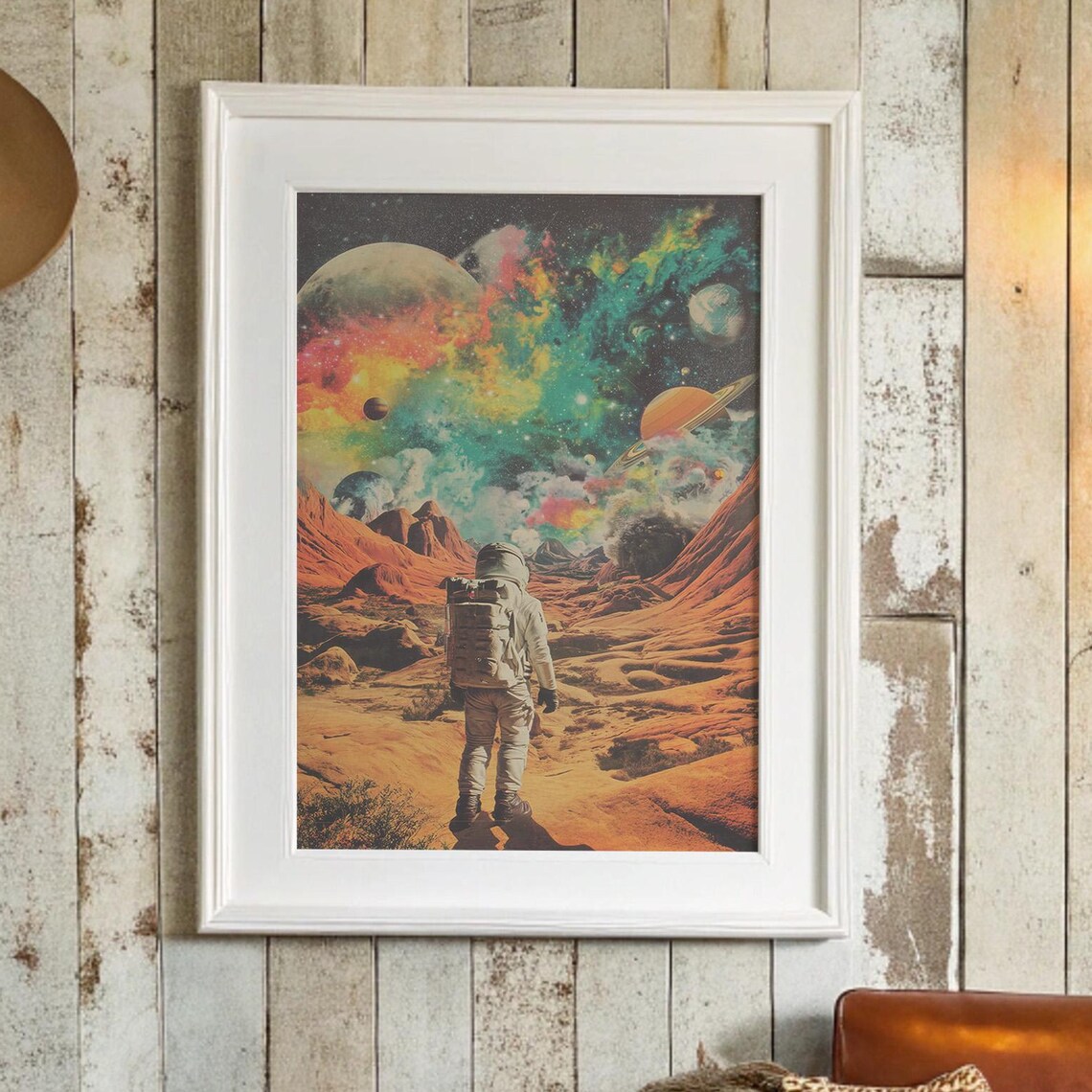 Astronaut On Alien Planet Colorful Nebula Space Adventure Poster
