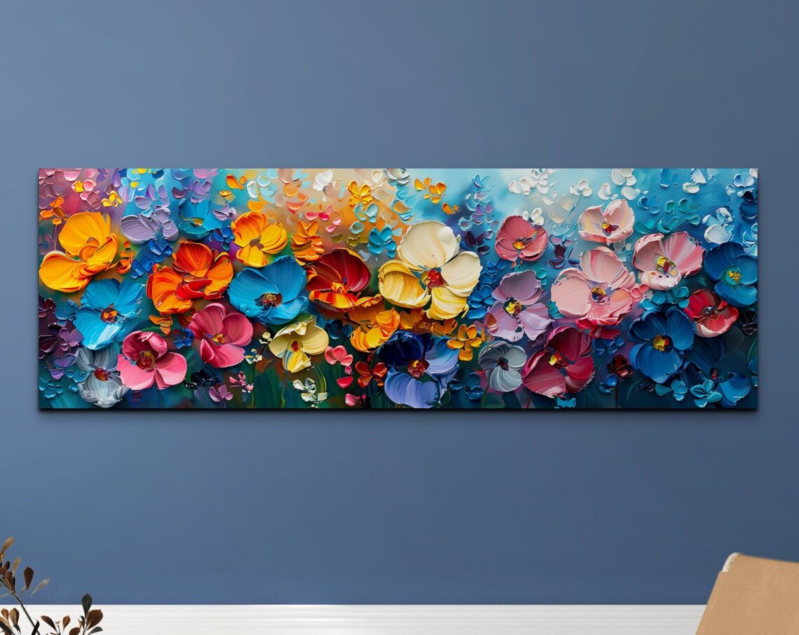 Impasto Colorful Flowers 3D Petals Oil Painting Texture Wall Print