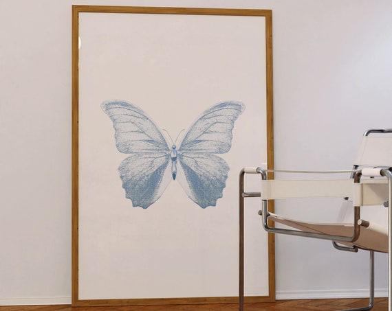 Blue Poster Butterfly Wall Art Blue Art Prints Trendy Prints Light Blue Wall Art Preppy Dorm Decor Trendy Art Print