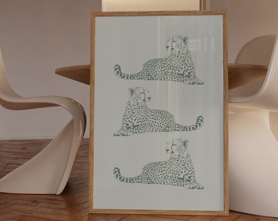 Sage Green Cheetahs Trio Spotted Wild Cat Minimalist Art Poster