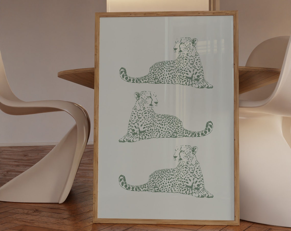 Sage Green Cheetahs Trio Spotted Wild Cat Minimalist Art Poster