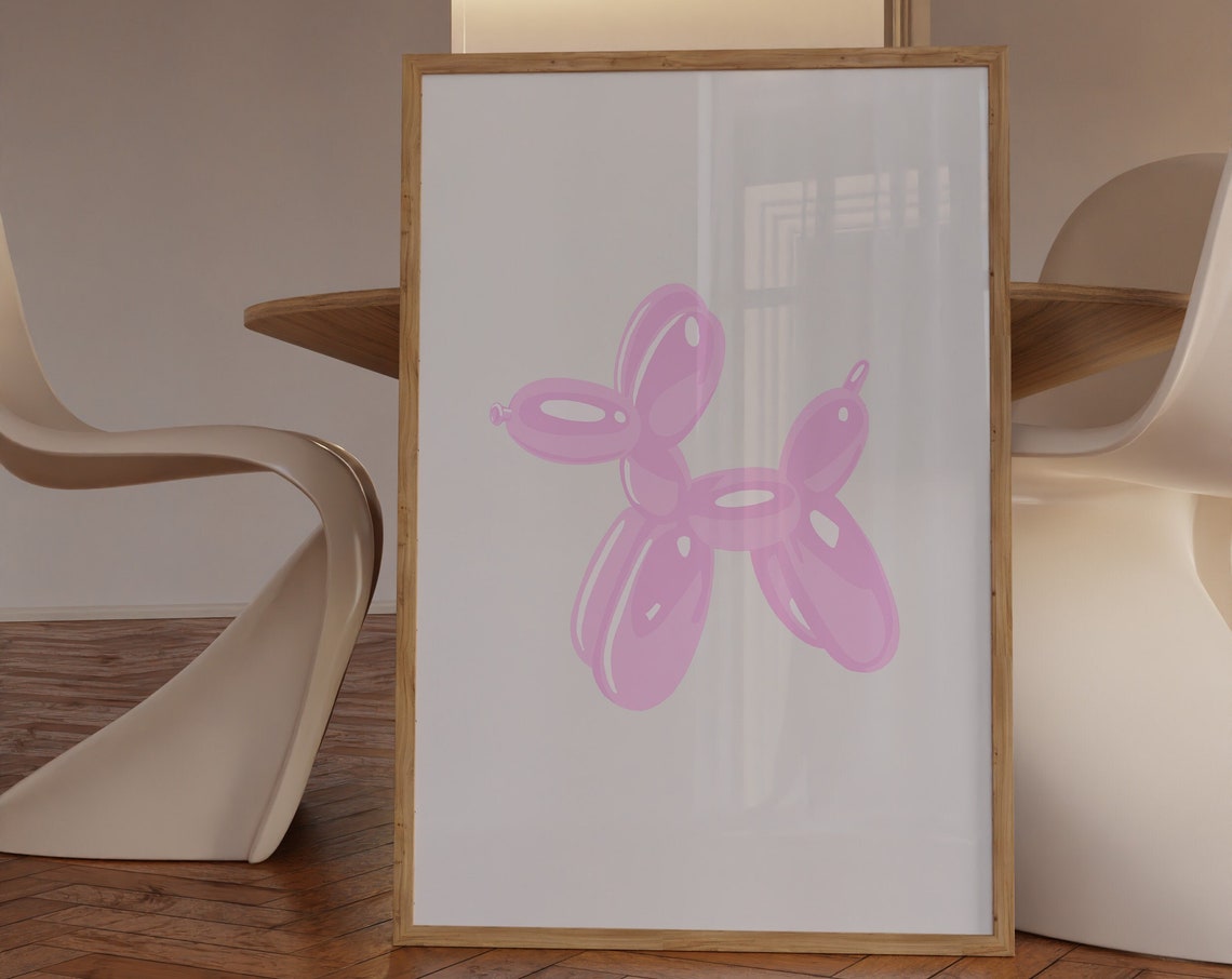 Pink Balloon Dog Playful Pop Art Trendy Preppy Dorm Wall Art
