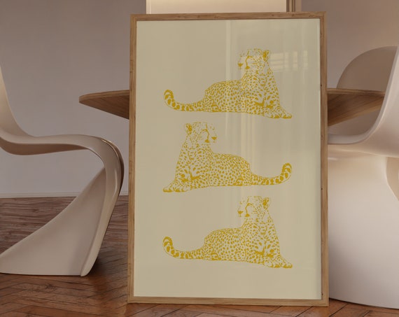 Cheetah Wall Art Print, Yellow Trendy Bedroom Decor