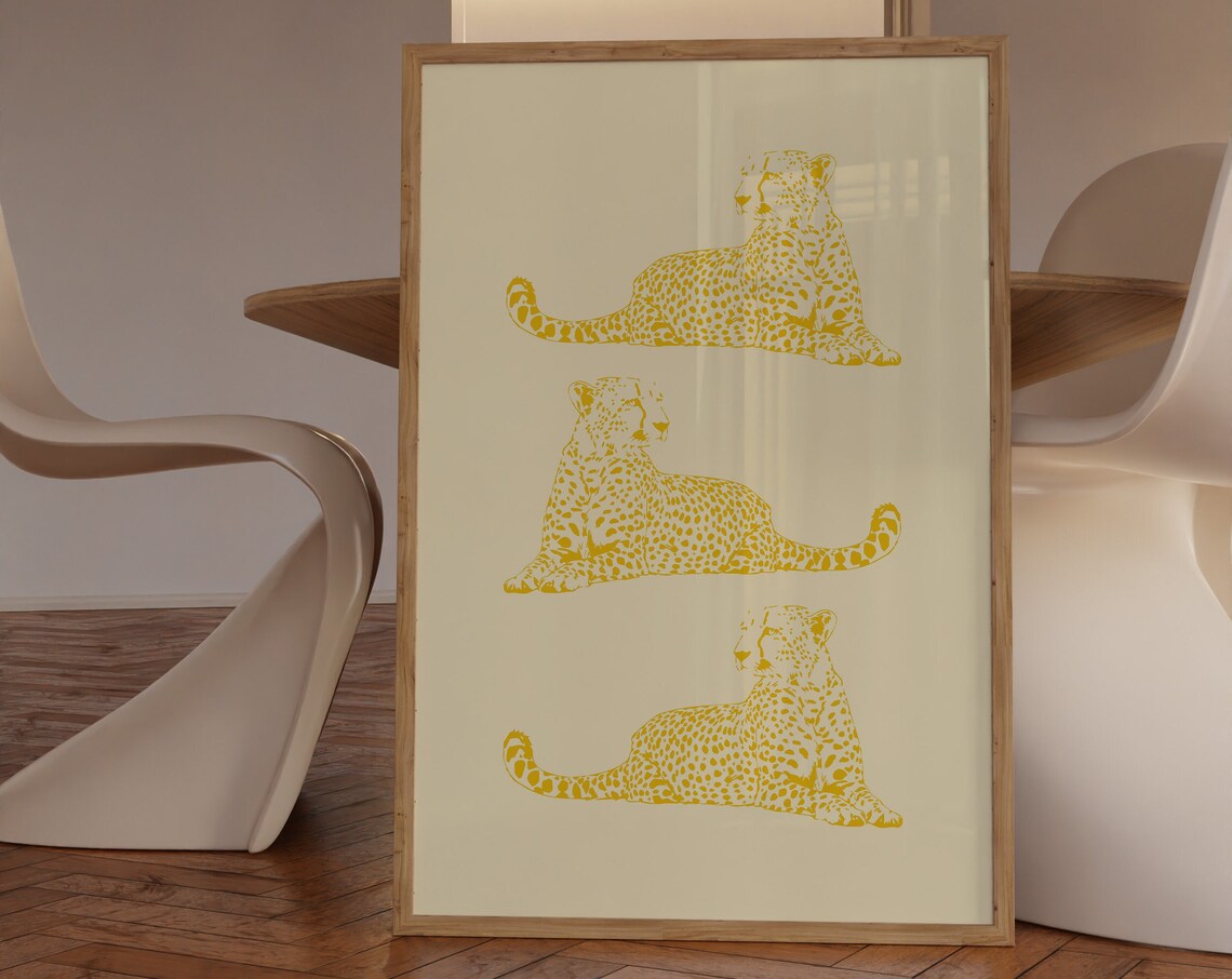 Cheetah Wall Art Print, Yellow Trendy Bedroom Decor