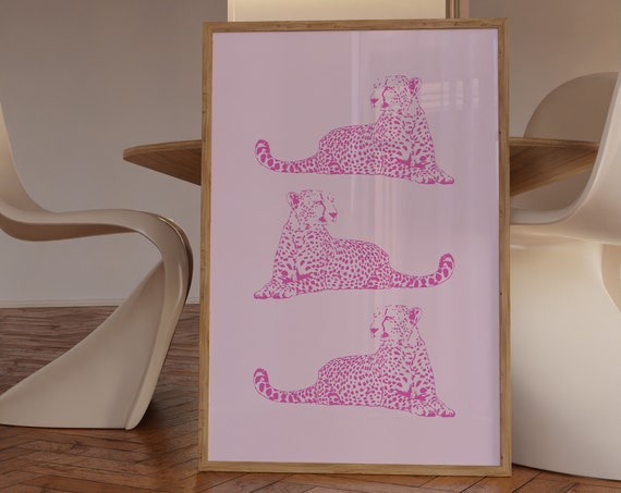 Cheetah Wall Art Print, Pink Bedroom Decor