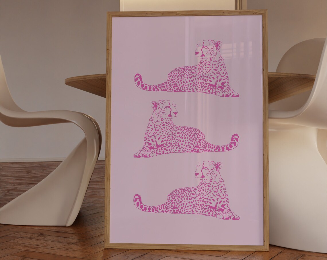 Cheetah Wall Art Print, Pink Bedroom Decor
