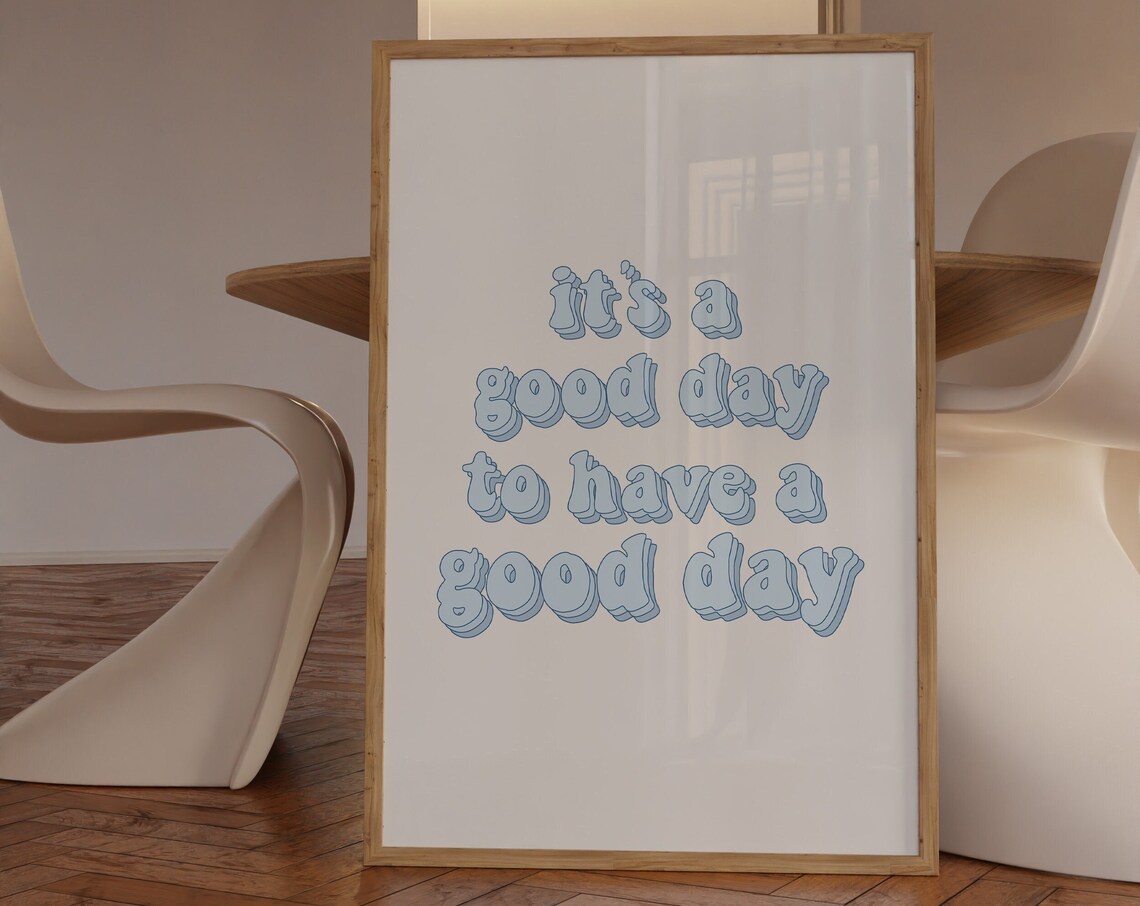 Blue Prints Preppy Dorm Art Print, Retro Typography - Image 2