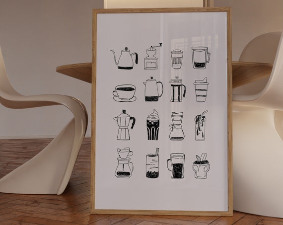 Coffee Bar Art Prints Coffee Guide Poster Kitchen Prints Trendy Retro Art Print Coffee Print Vintage Kitchen Poster