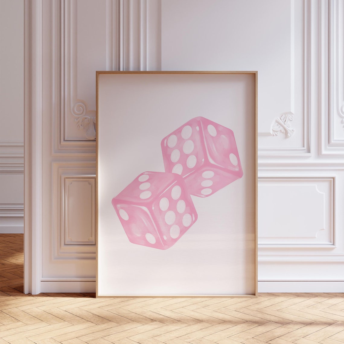 Two Candy Pink Fuzzy Dice Soft Watercolor Preppy Dorm Poster