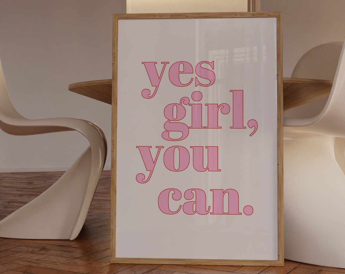 Yes Girl You Can Pink Serif Typography Motivational Affirmation Poster - Image 3