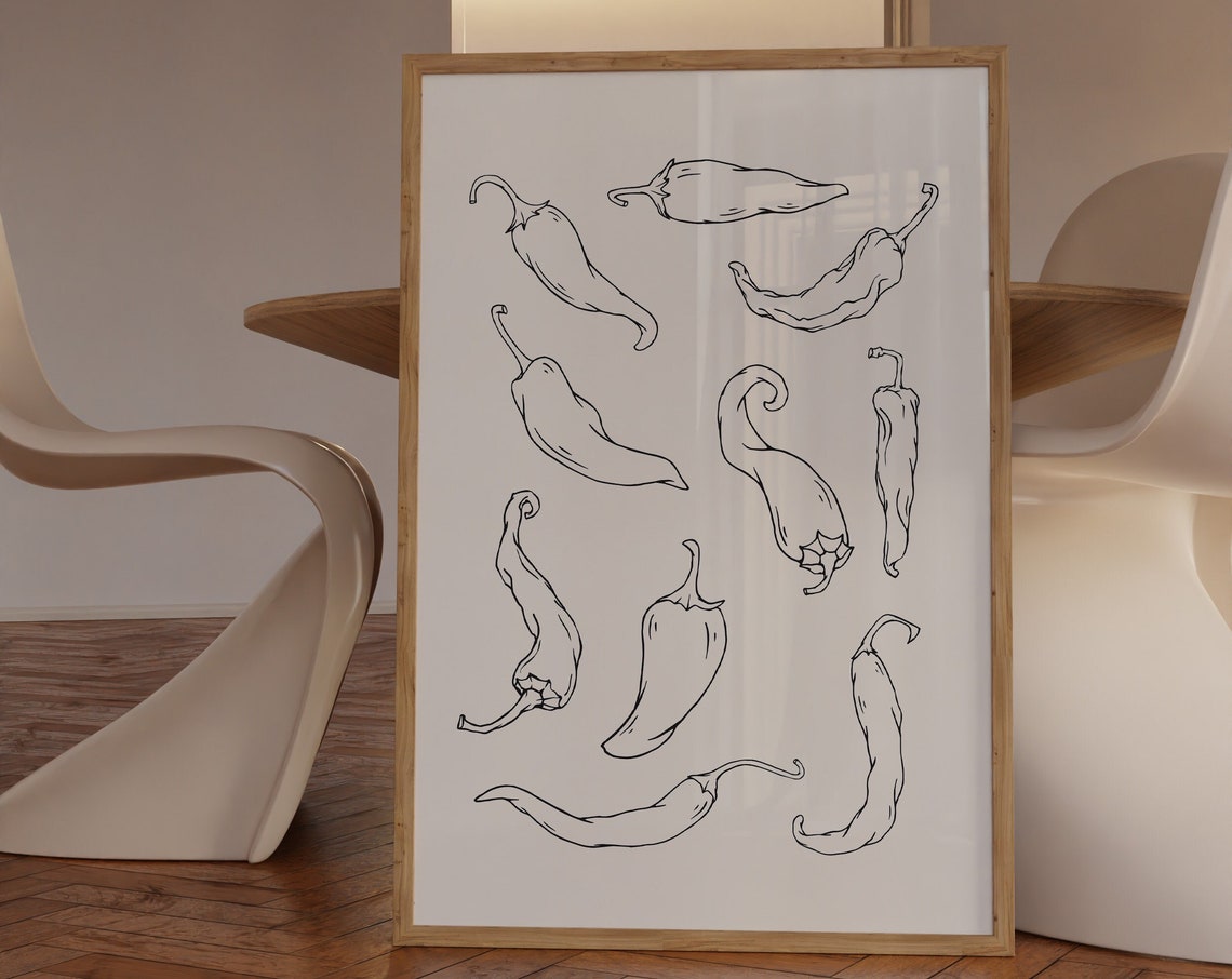 Chili Pepper Line Drawing Sketch Minimalist Kitchen Botanical Wall Art - Image 3