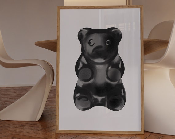 Trendy Art Print Black And White Wall Gummy Bear Quirky Home Decor Neutral Prints Apartment Above Bed