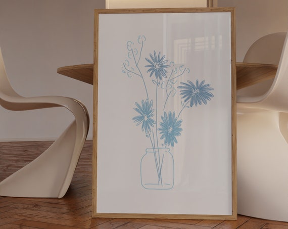 Blue Flower Bouquet Art Print, Preppy Dorm Decor