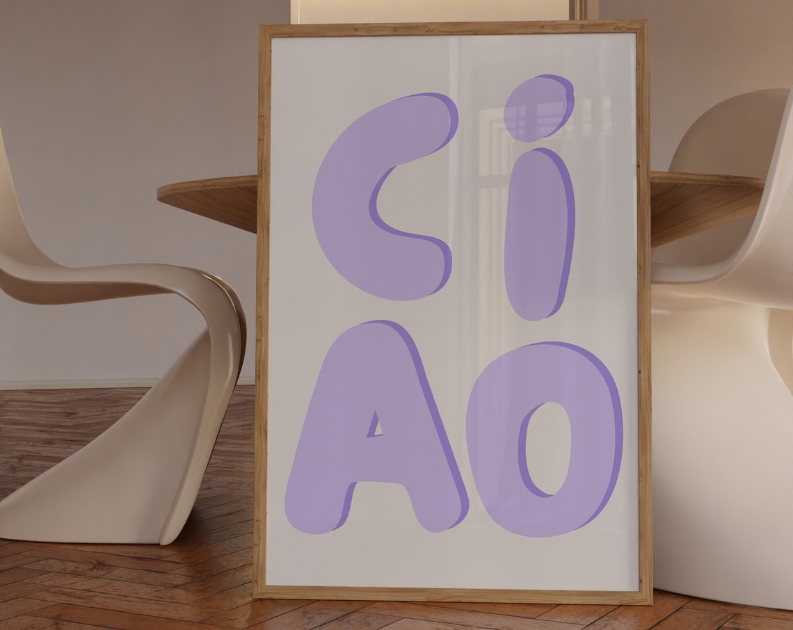 Ciao Lavender Purple Bubble Letters Italian Retro Typography Wall Art - Image 3