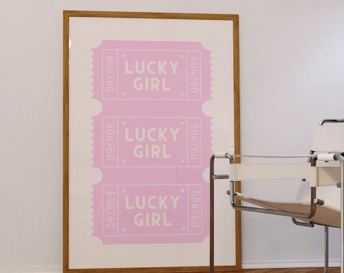 Lucky Girl Pink Ticket Stubs Triple Retro Typography Preppy Room Poster - Image 3