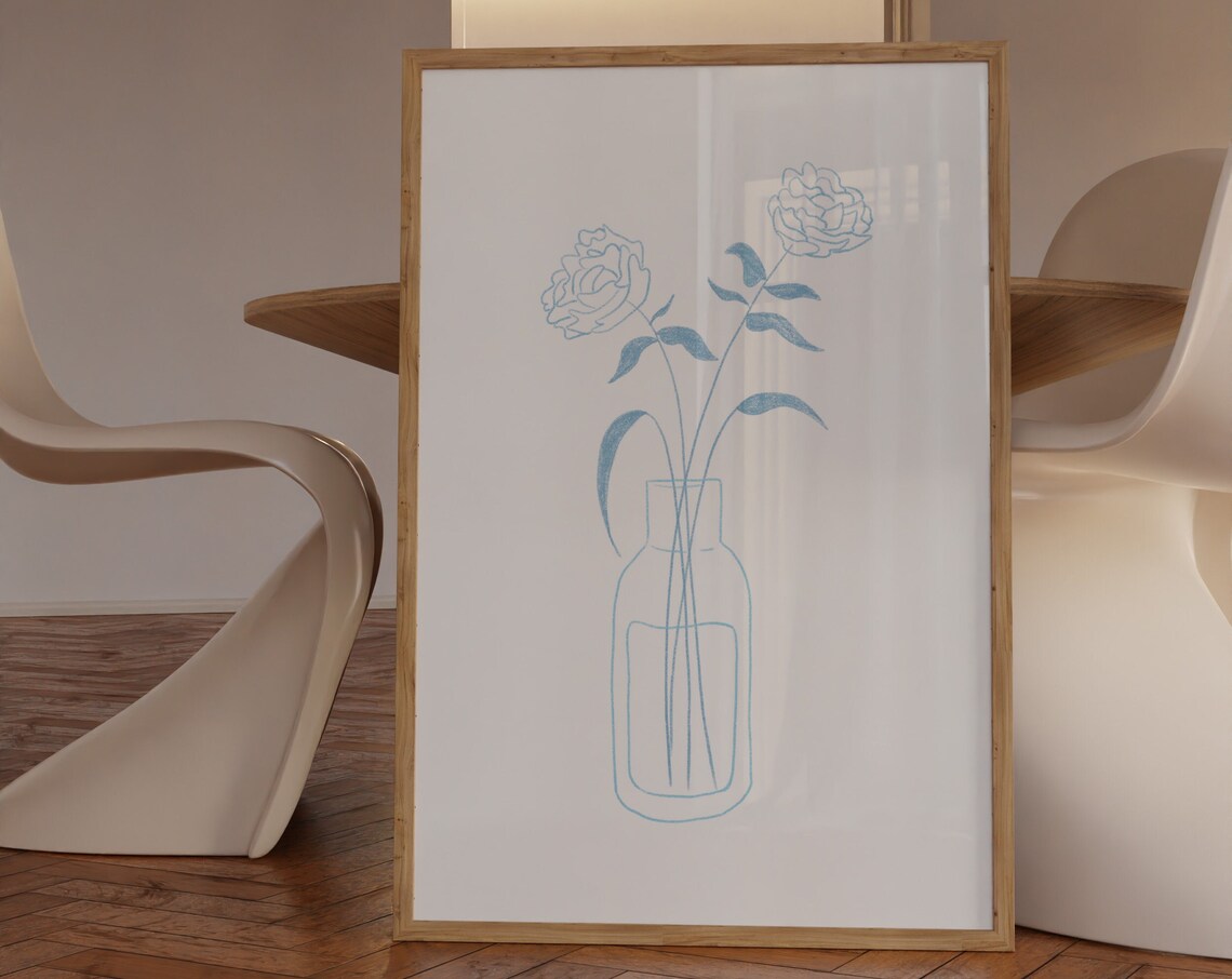 Blue Flower Bouquet Retro Farmhouse Art Print