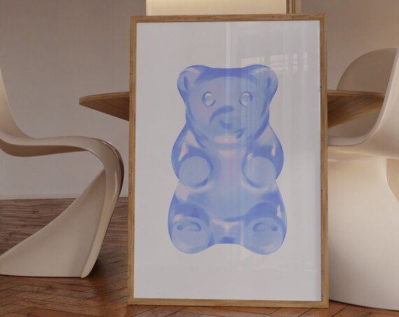 Blue Gummy Bear Glossy Candy Sweet Treat Playful 3D Style Fun Wall Poster
