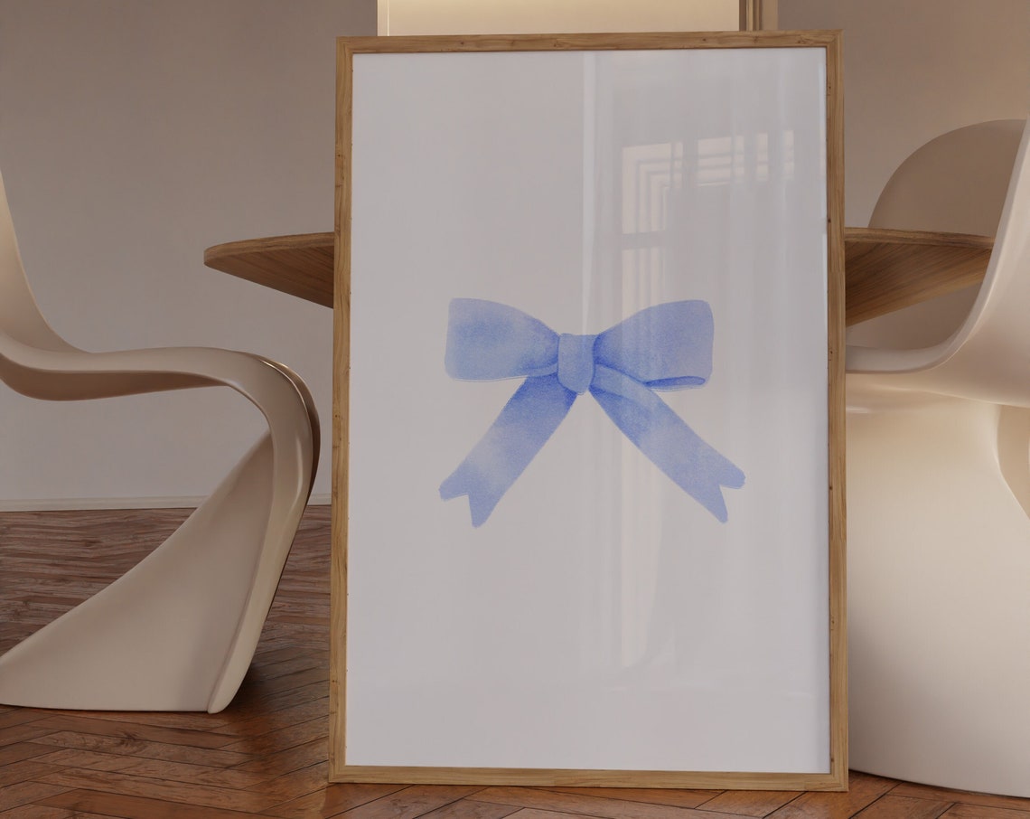 Simple Minimal Light Blue Watercolor Bow Neutral Nursery Art Print - Image 3