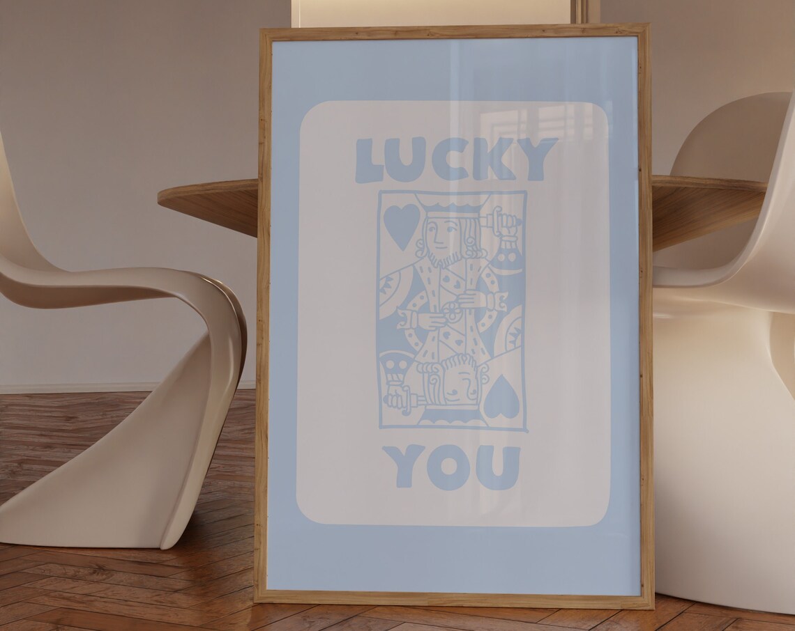 Lucky You King Of Hearts Pastel Blue Playing Card Wall Art Decor - Image 3