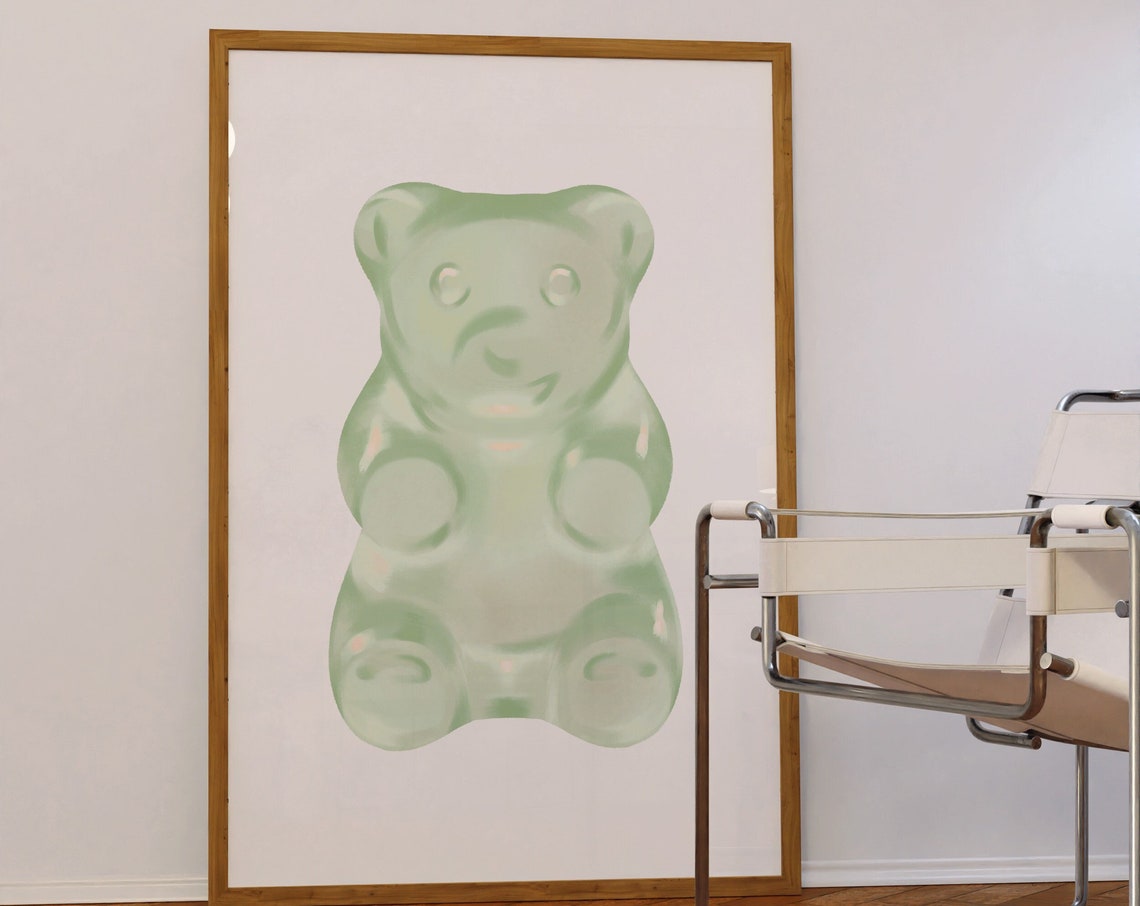 Sage Green Giant Gummy Bear Oversized Sweet Candy Art Minimal Poster