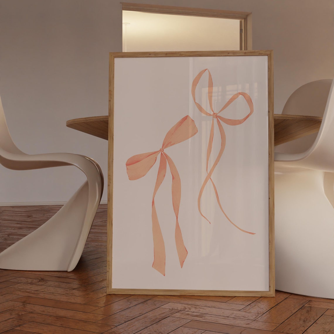 Two Orange Watercolor Ribbon Bows Minimalist Coquette Poster