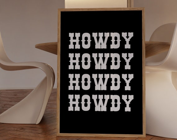 Howdy Wall Art Trendy Art Prints Western Poster Black White Wall Art Aesthetic Apartment Decor Cowboy Art Print Trendy Retro