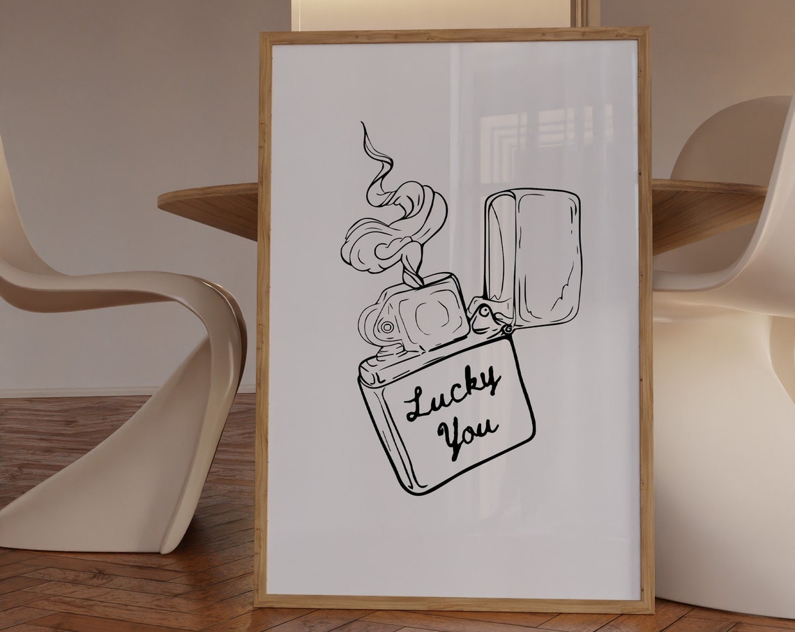 Lucky You Hand Drawn Lighter Retro Line Art Trendy Black Poster