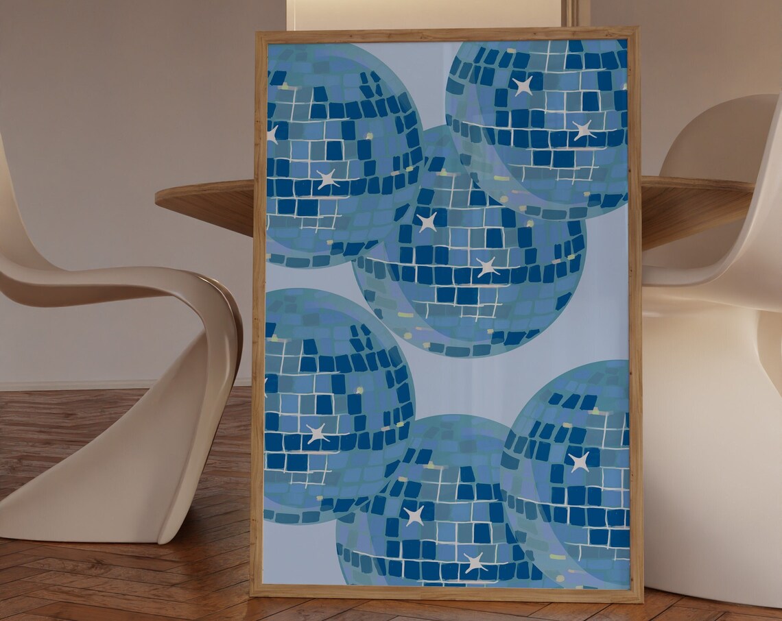 Navy Blue Disco Wall Art, Trendy Aesthetic Poster