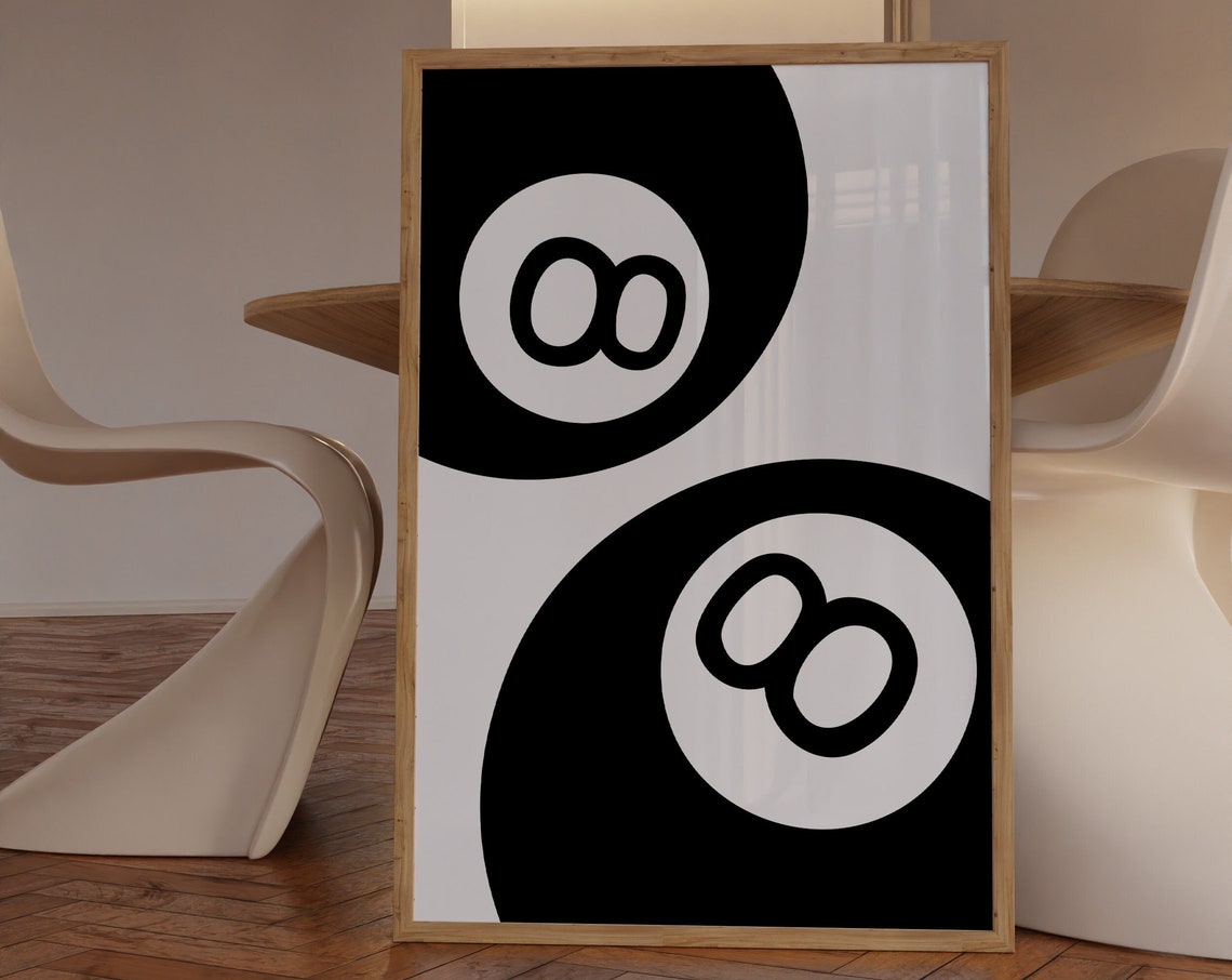 Double Magic 8 Ball Cropped Circles Graphic Black White Poster