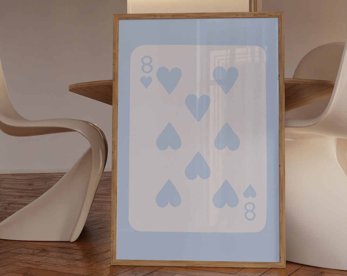Blue 8 of Hearts Playing Card Trendy Retro Preppy Dorm Room Poster