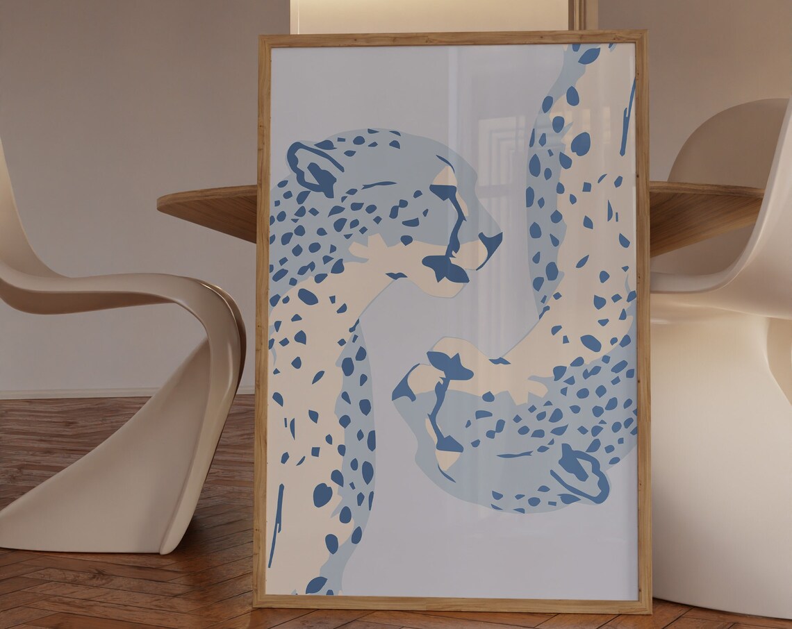 Cheetah Blue Preppy Maximalist Art Print