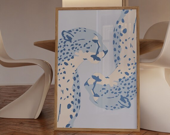 Cheetah Blue Preppy Maximalist Art Print