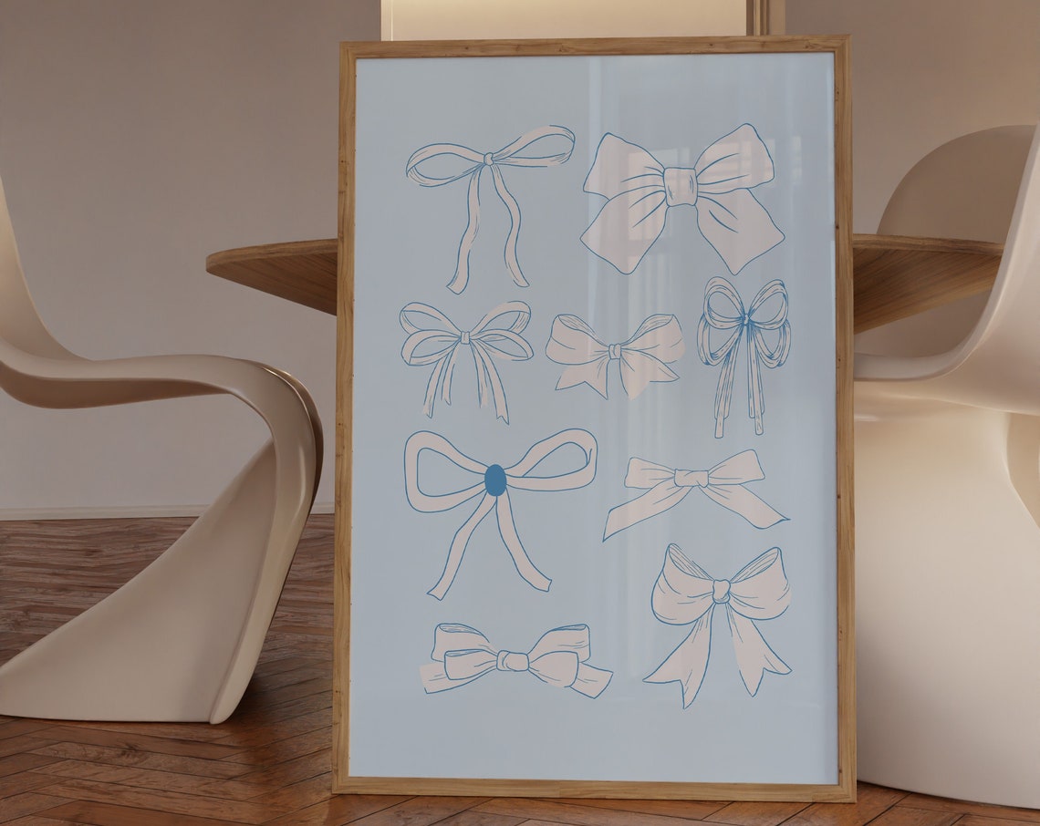 Blue Ribbon Bows Collection Coquette Trendy Feminine Dorm Art Poster
