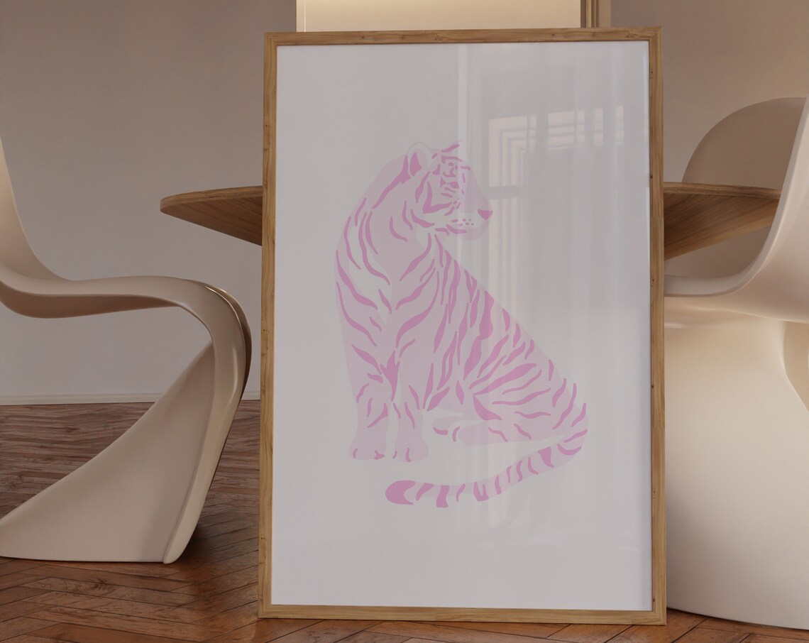 Pink Tiger Minimalist Line Art Poster Preppy Room Decor Piece - Image 3
