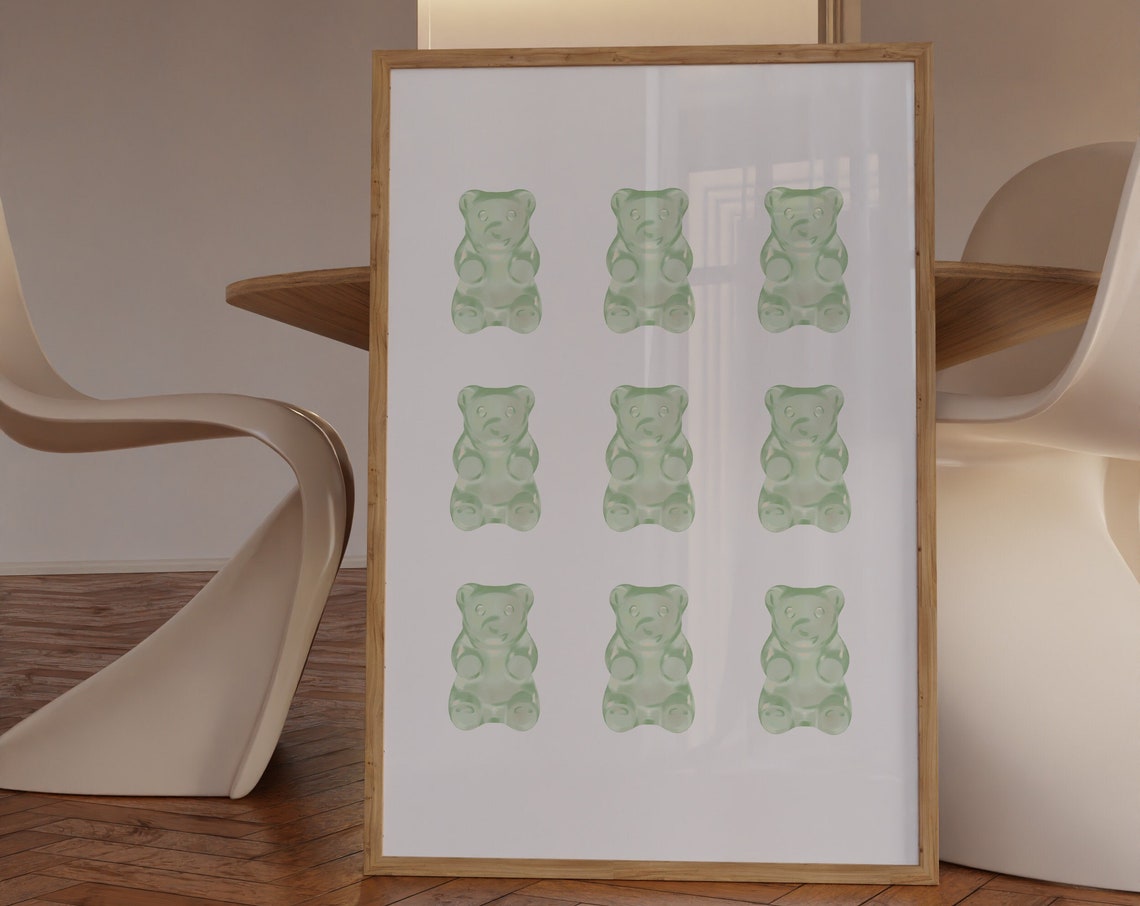 Fresh Green Gummy Bears Nine Grid Preppy Sweet Candy Art Poster