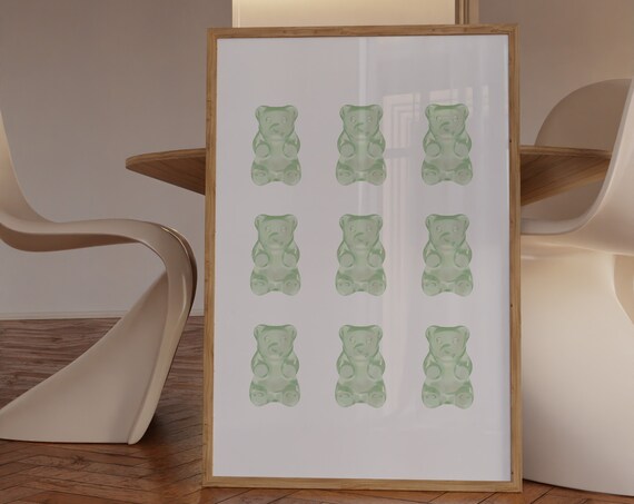 Fresh Green Gummy Bears Nine Grid Preppy Sweet Candy Art Poster