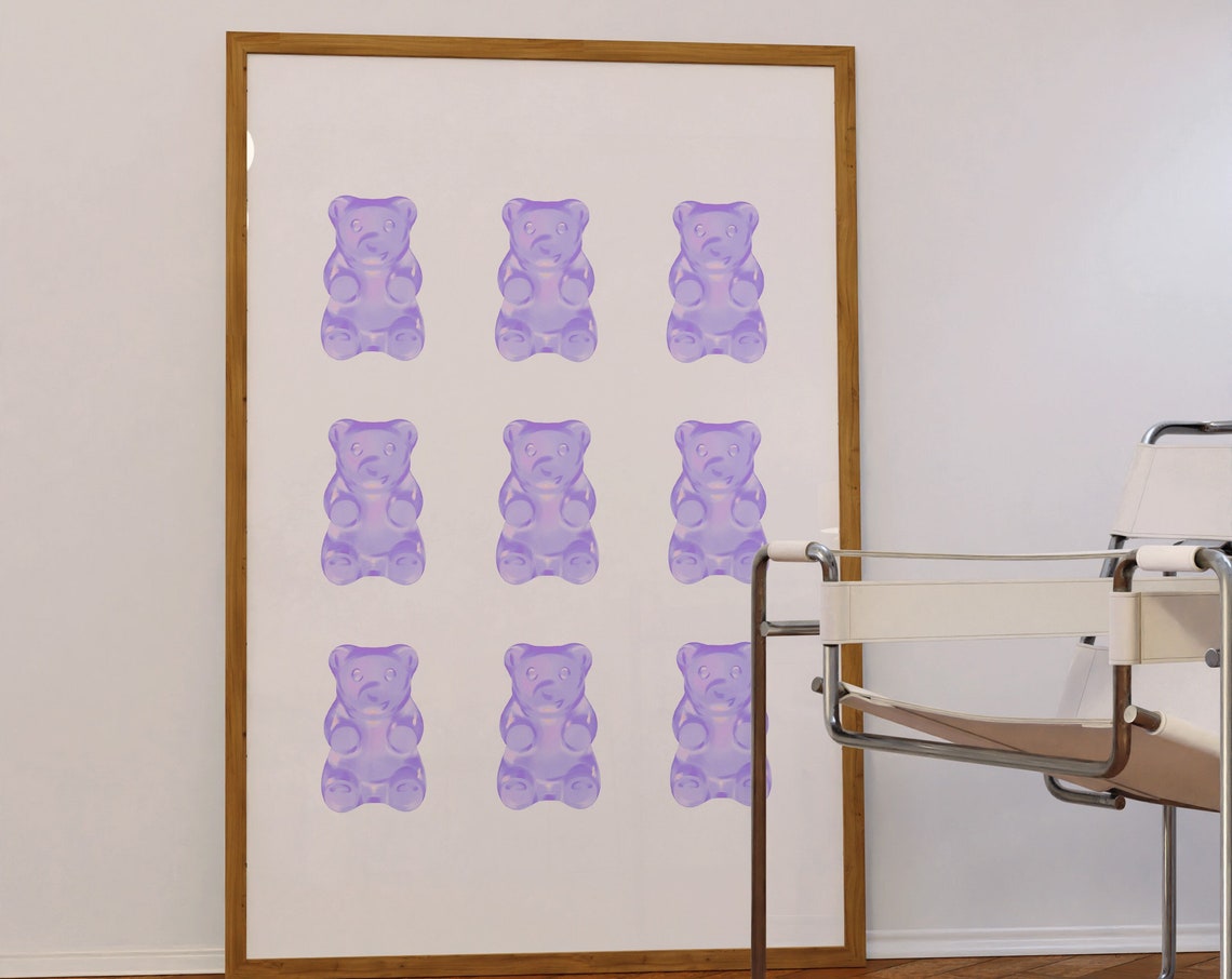 Lovely Lilac Gummy Bears Nine Grid Preppy Sweet Candy Art Poster